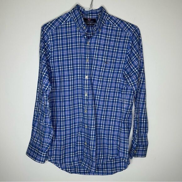 Vineyard Vines Slim Fit Tucker Shirt in Blue/White/Pink Plaid Size Small - Picture 4 of 6